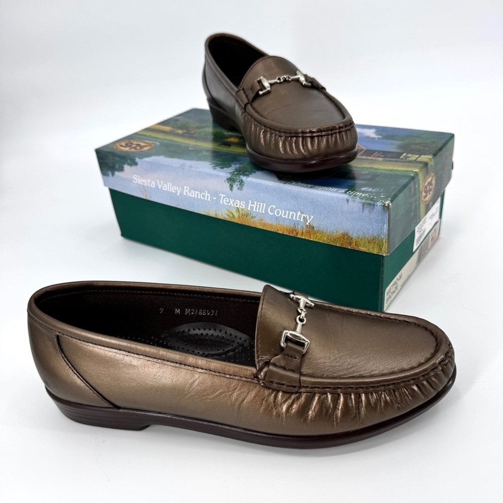 SAS Metro Bronze Leather Horsebit Detail Slip-On Loafers